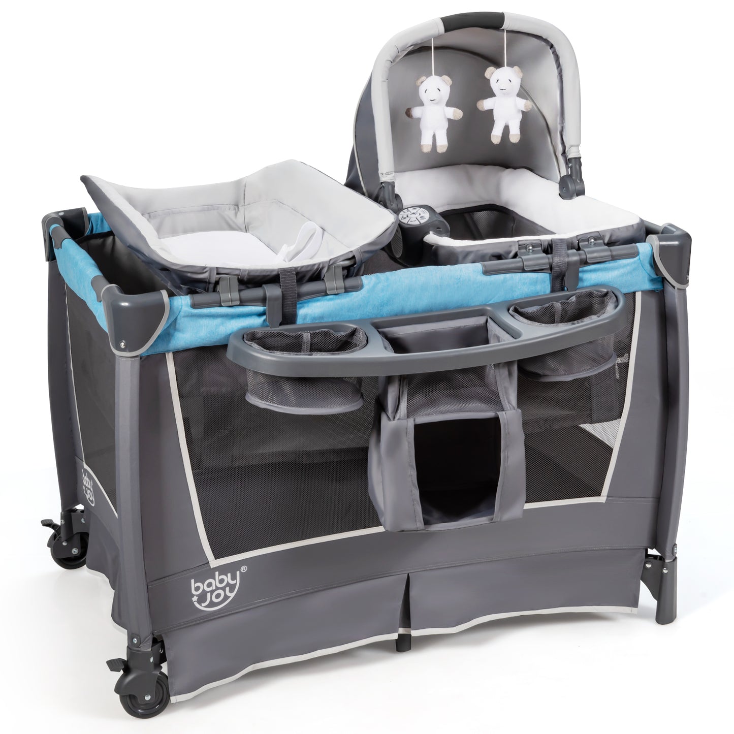 Infans 4-in-1 Convertible Portable Baby Playard Newborn Napper w/ Toys & Music Blue