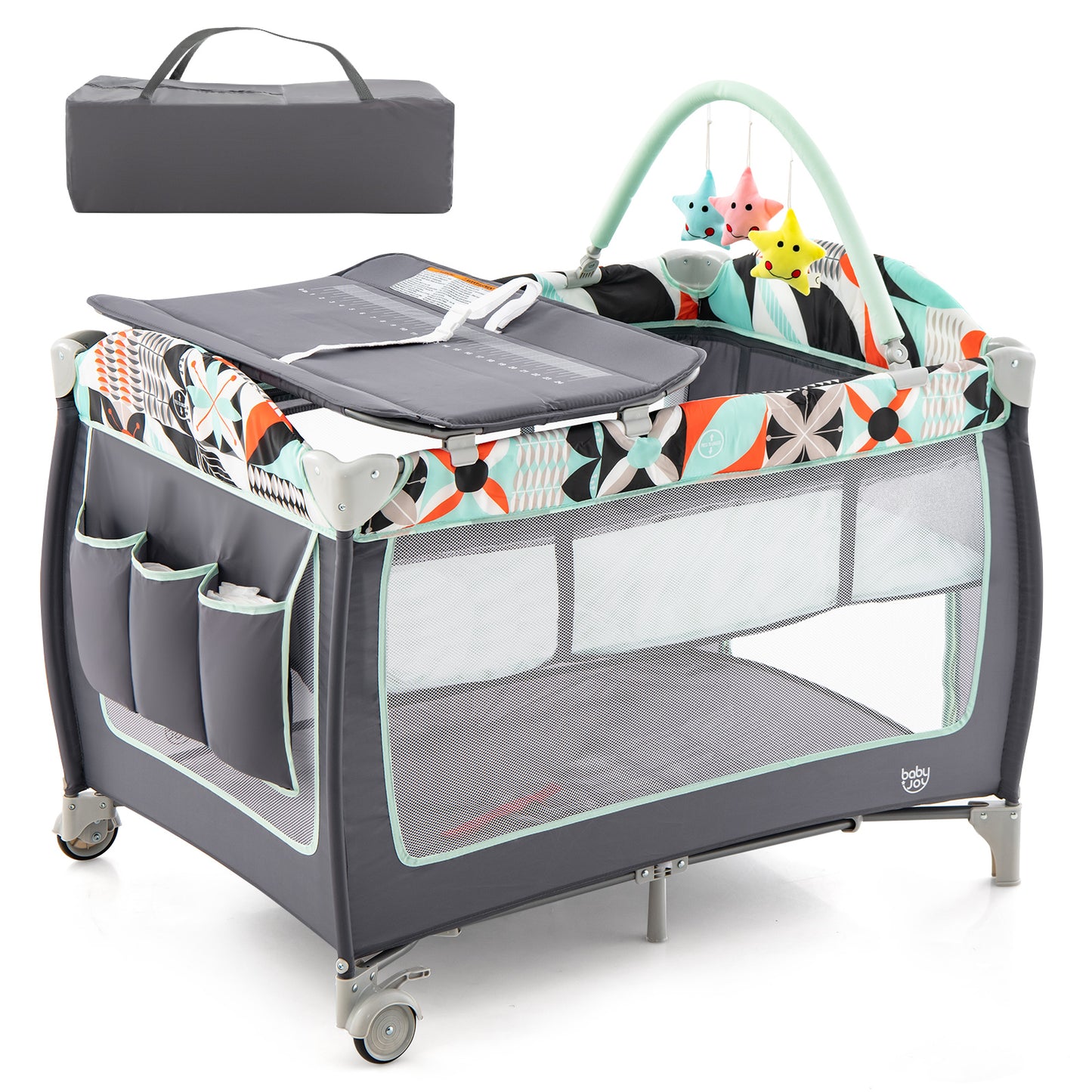 Infans 4 in 1 Baby Playard Portable Infant Nursery Center w/ Zippered Door Blue