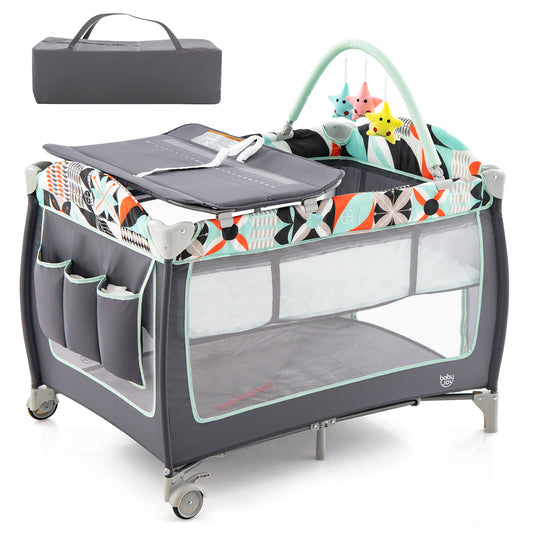 Infans 4 in 1 Baby Playard Portable Infant Nursery Center w/ Zippered Door Blue