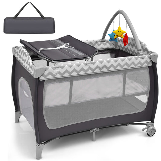 Infans 3 in 1 Baby Playard Portable Infant Nursery Center w/ Zippered Door Grey
