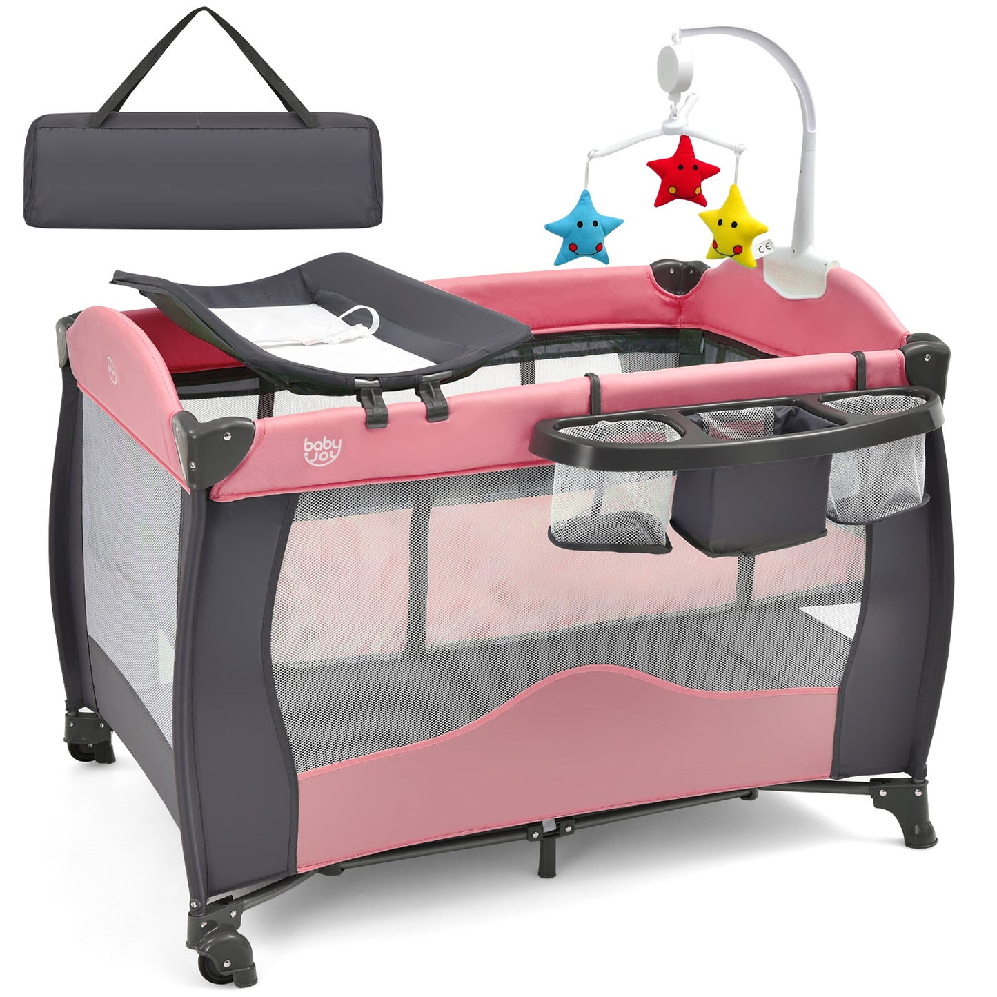 Infans 3 in 1 Baby Playard Portable Infant Nursery Center w/ Music Box Pink