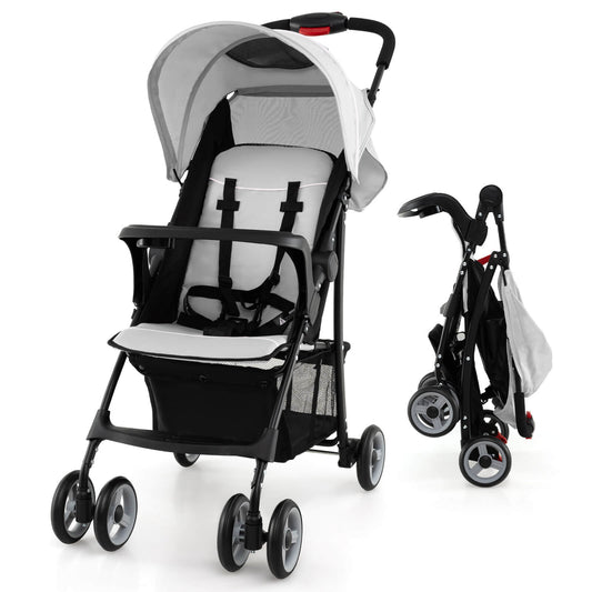 Infans Foldable Lightweight Baby Stroller Kids Travel Pushchair 5-Point Safety SystemGray