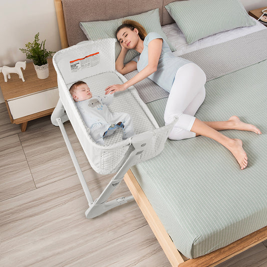 Infans Baby Side Bassinet & Bedside Sleeper w/Washable Mattress Height Adjustable White