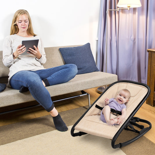 Infans 2-in-1 Baby Bouncer & Rocker Infant Adjustable Folding Rocking Seat Beige