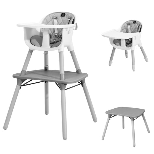 Infans 4 in 1 Baby High Chair Convertible Toddler Table Chair Set w/ PU CushionGray