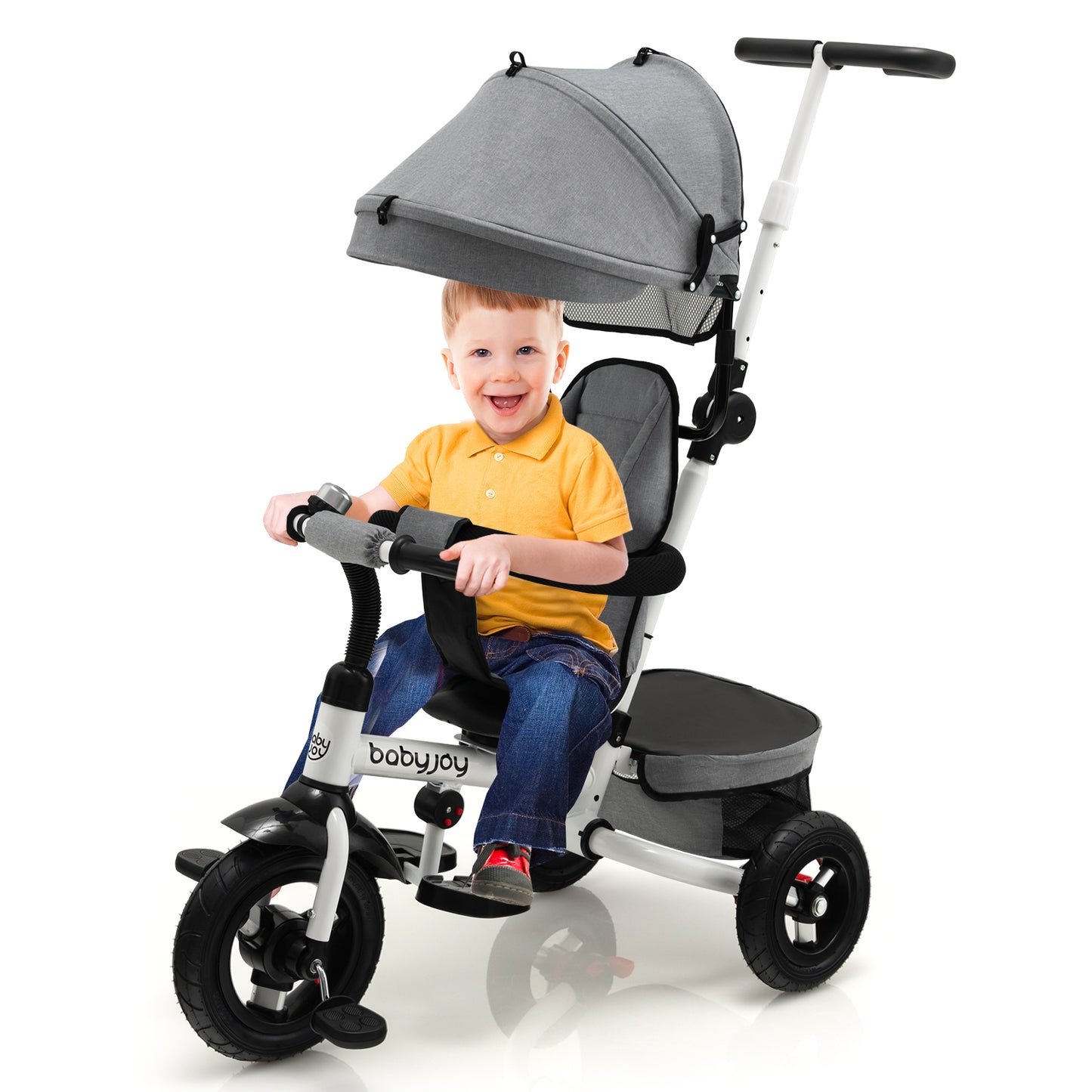 Infans Baby Tricycle Folding Toddler Tricycle with Reversible Seat Adjustable Canopy GrayGray