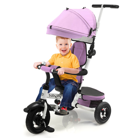 Infans Baby Tricycle Folding Toddler Tricycle with Reversible Seat Adjustable Canopy GrayPink