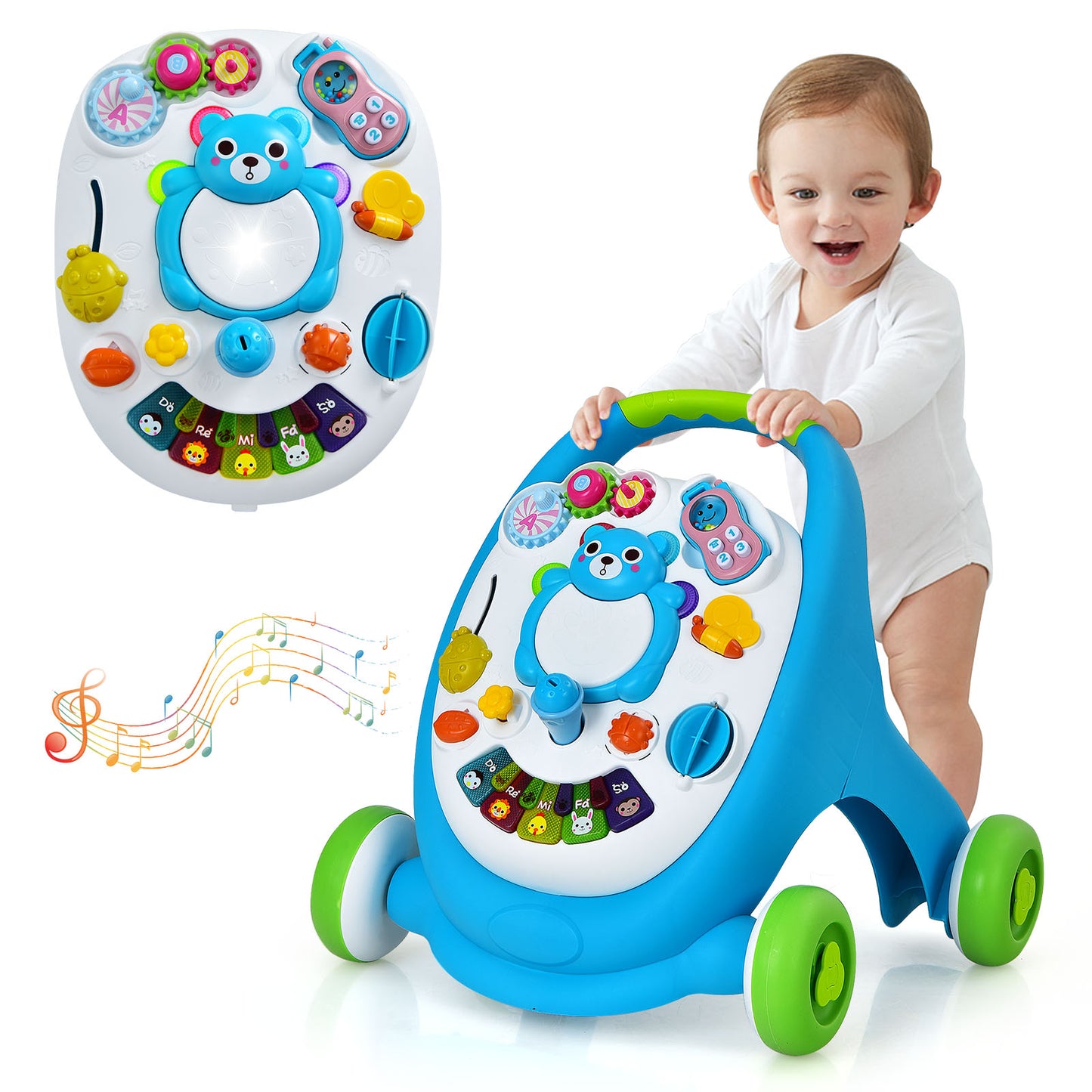 Infans Sit-to-Stand Learning Walker Toddler Push Walking Toy w/Lights & Sounds Blue