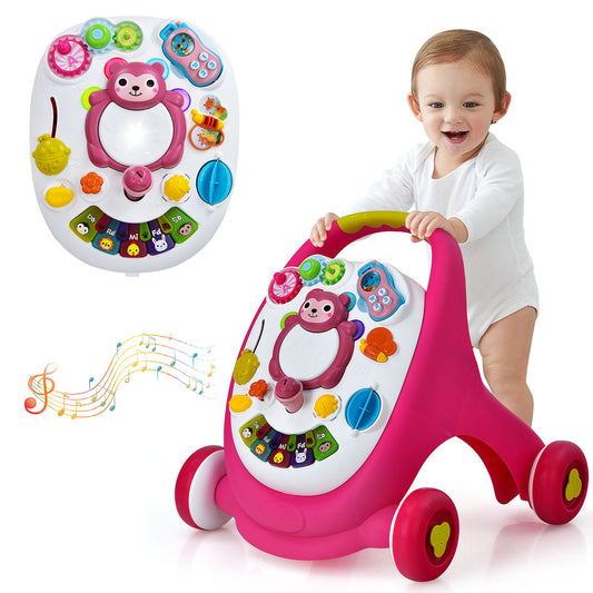 Infans Sit-to-Stand Learning Walker Toddler Push Walking Toy w/Lights & Sounds Pink