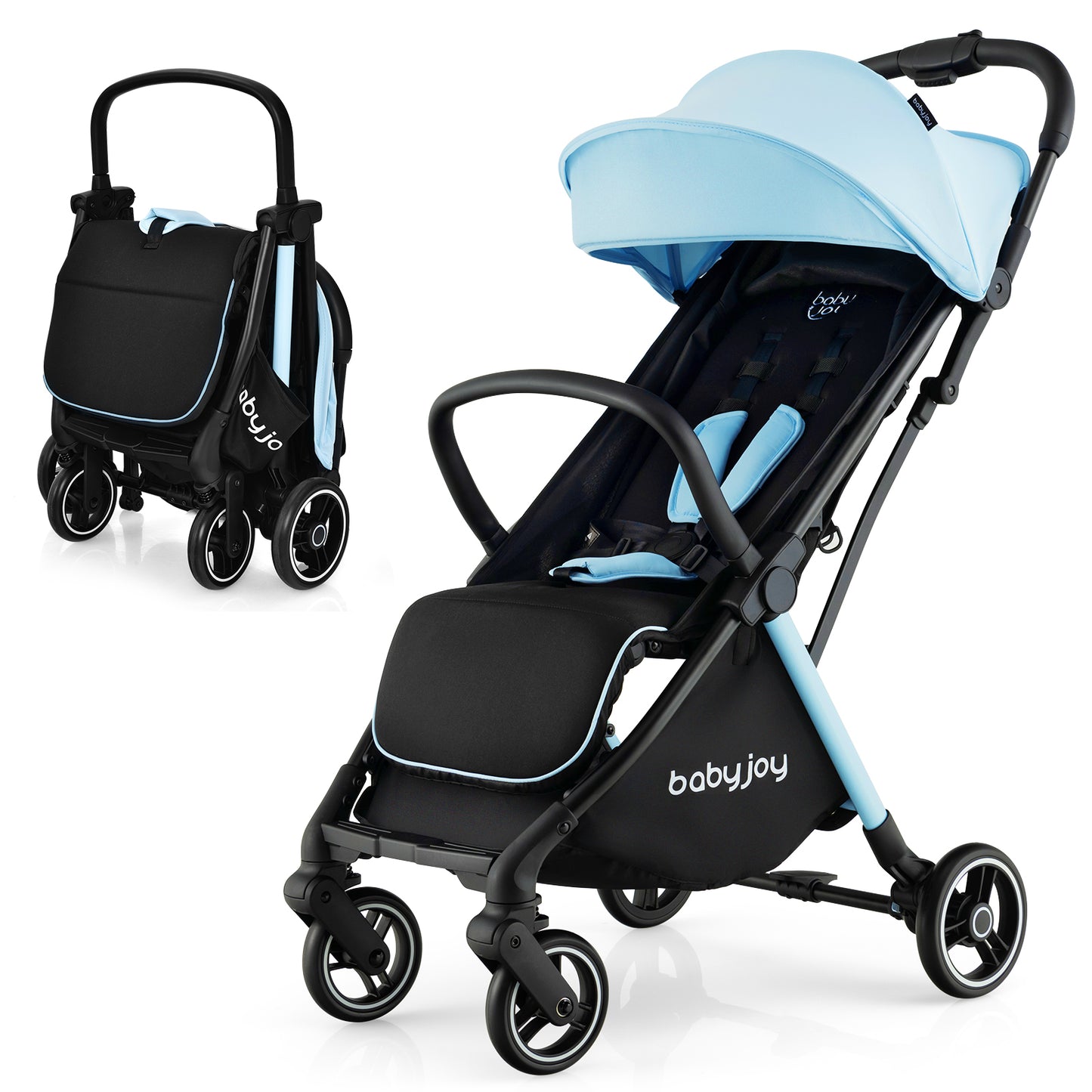 Infans Portable Baby Stroller One-Hand Fold Pushchair W/ Aluminum Frame Blue