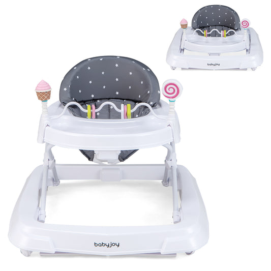 Infans Foldable Baby Activity Walker w/  Adjustable Height& Detachable Seat CushionGrey