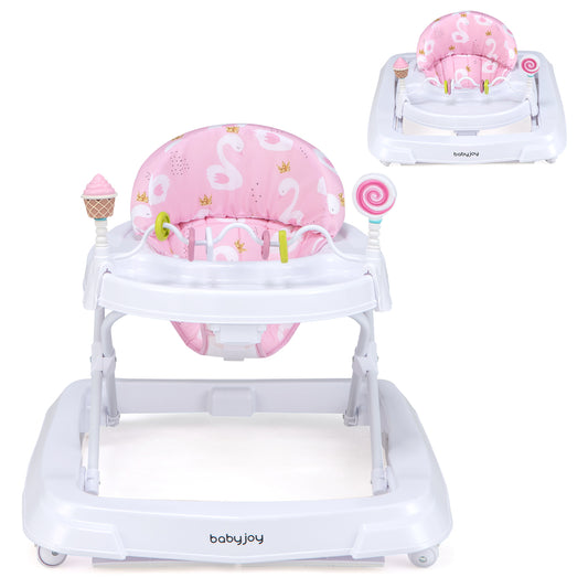 Infans Foldable Baby Activity Walker w/  Adjustable Height& Detachable Seat CushionPink