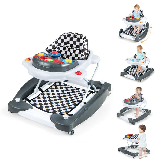 Infans 6 in 1 Baby Walker Adjustable Toddler Walker & Activity Center with Music TrayGray