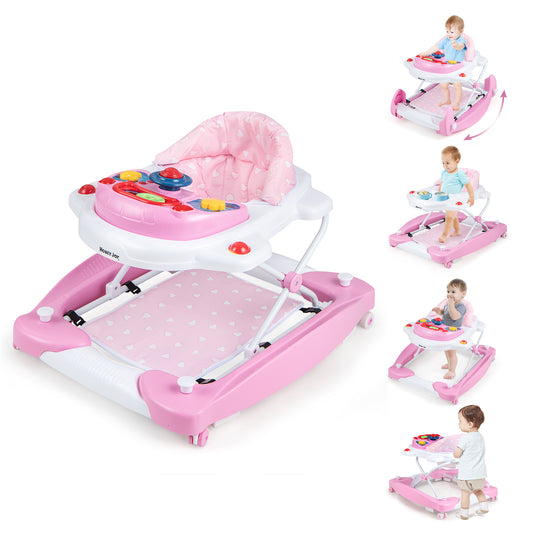 Infans 6 in 1 Baby Walker Adjustable Toddler Walker & Activity Center with Music TrayPink
