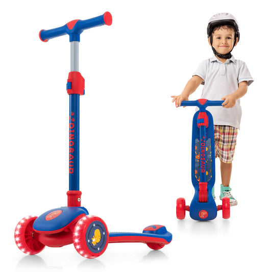 Infans 3-Wheel Kids Scooter Toddler Folding Balancing Kick Scooter w/Light-up LED WheelBlue / Red