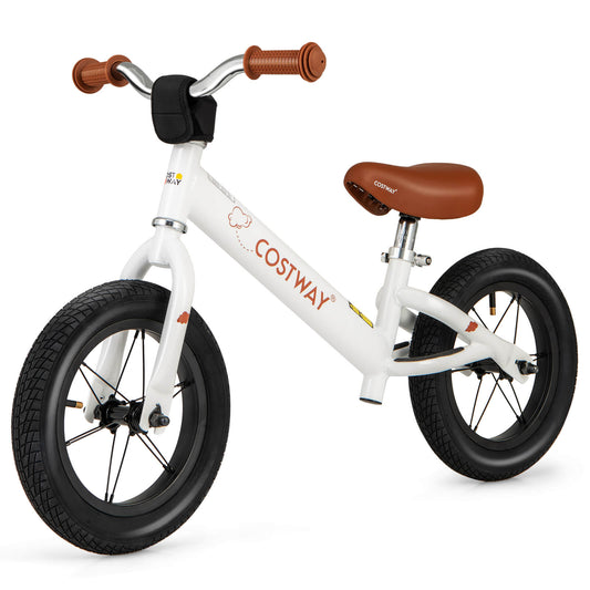 Infans 12 Inch Toddler Balance Bike No Pedal Training Bicycle w/Inflatable Rubber TiresWhite