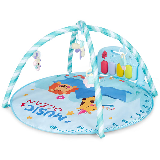 Infans Baby Gym Baby Play Mat Kick and Play Piano Gym w/ 5 Hanging Sensory Toys Blue