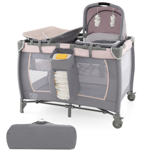 Infans 4-in-1 Convertible Portable Baby Playard Newborn Napper w/ Music & Toys Pink