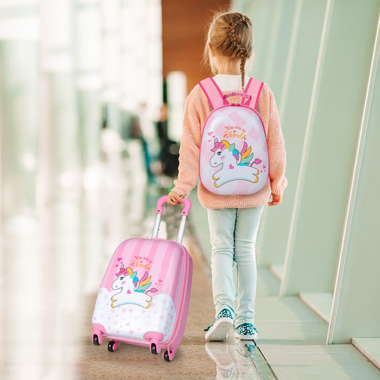 Infans 2PC Kids Carry On Luggage Set 12 inch Backpack and 16 inch Rolling Suitcase for Travel
