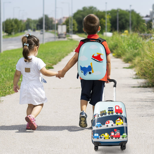 Infans 2PC Kids Carry On Luggage Set 12inch Backpack and 16inch Rolling Suitcase for TravelBlue