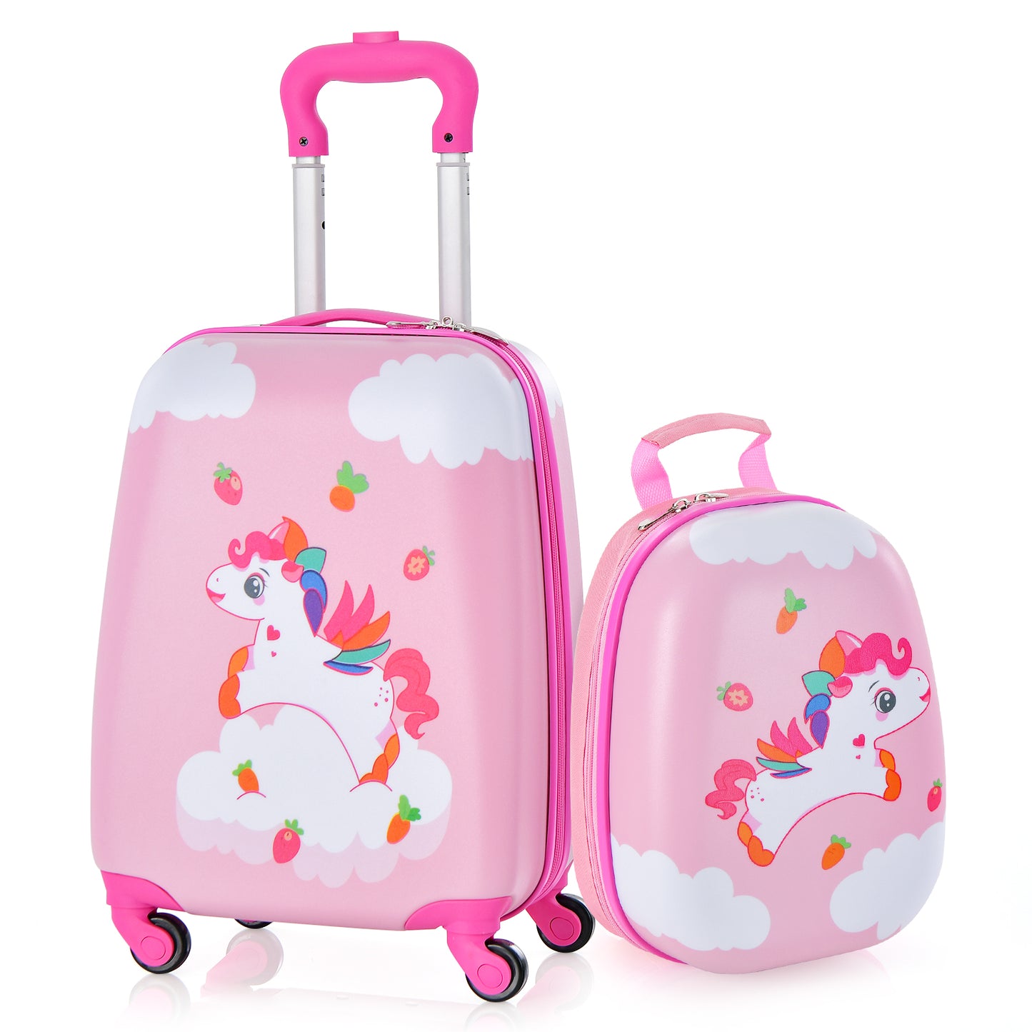 Infans 2PC Kids Carry On Luggage Set 12inch Backpack and 16inch Rolling Suitcase for Travel