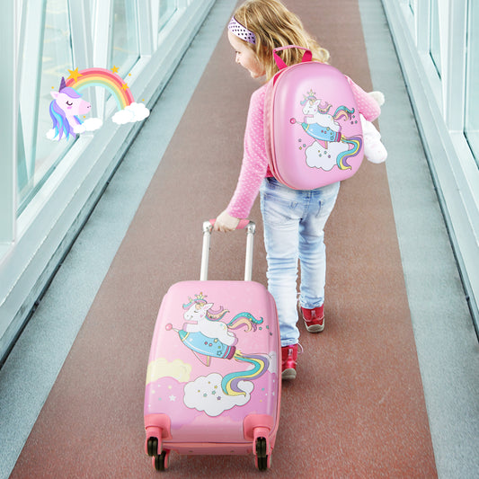 Infans 2PC Kids Carry On Luggage Set 12 inch Backpack and 18 inch Rolling Suitcase for Travel