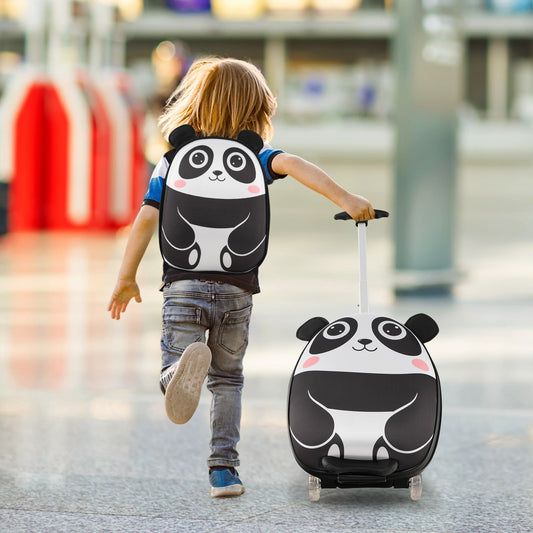 Infans 2PCS Kids Carry On Luggage Set 16 inch Panda Rolling Suitcase w/ 12 inch Backpack Travel