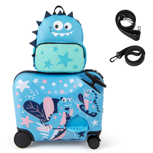 Infans 2PCS Kids Luggage Set W/Spinner Wheels 18 inch Ride-on & Carry-on & Sit-on HardshellBlue