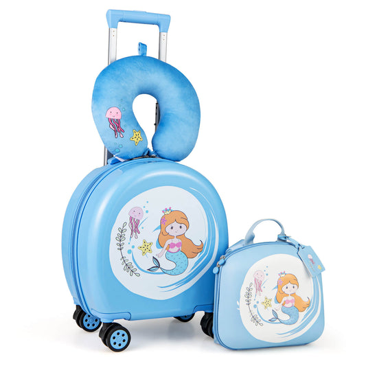 Infans 4-Piece Kid?¡¥s Luggage Set w/ 14inch Carry-on Hardside Spinner Toddler LuggageBlue+White