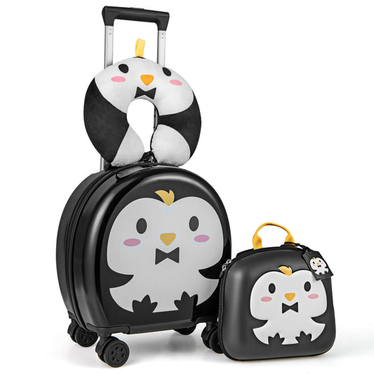 Infans 4-Piece Kid?¡¥s Luggage Set w/ 14inch Carry-on Hardside Spinner Toddler LuggageBlack+White