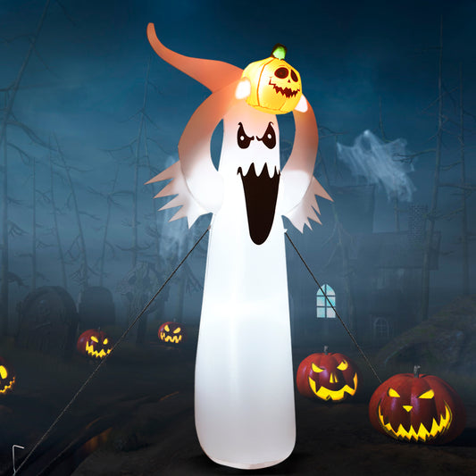 Infans 6FT Halloween Inflatable Blow Up Ghost w/ Pumpkin LED Lights Yard Decoration