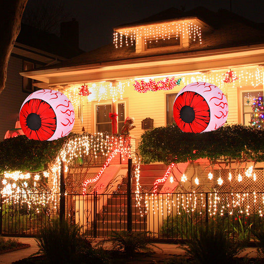 Infans 2 Pack 3 FT Halloween Inflatable Eyeballs w/ Air Blower & Red LED Lights