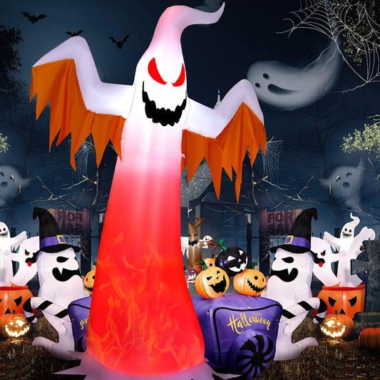 Infans 8 FT Halloween Inflatable White Ghost with Rotatable Flame LED Lights
