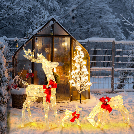 Infans 3 PCS Lighted Reindeer Family Set Pre-lit Christmas Decoration w/ 230 LED Lights