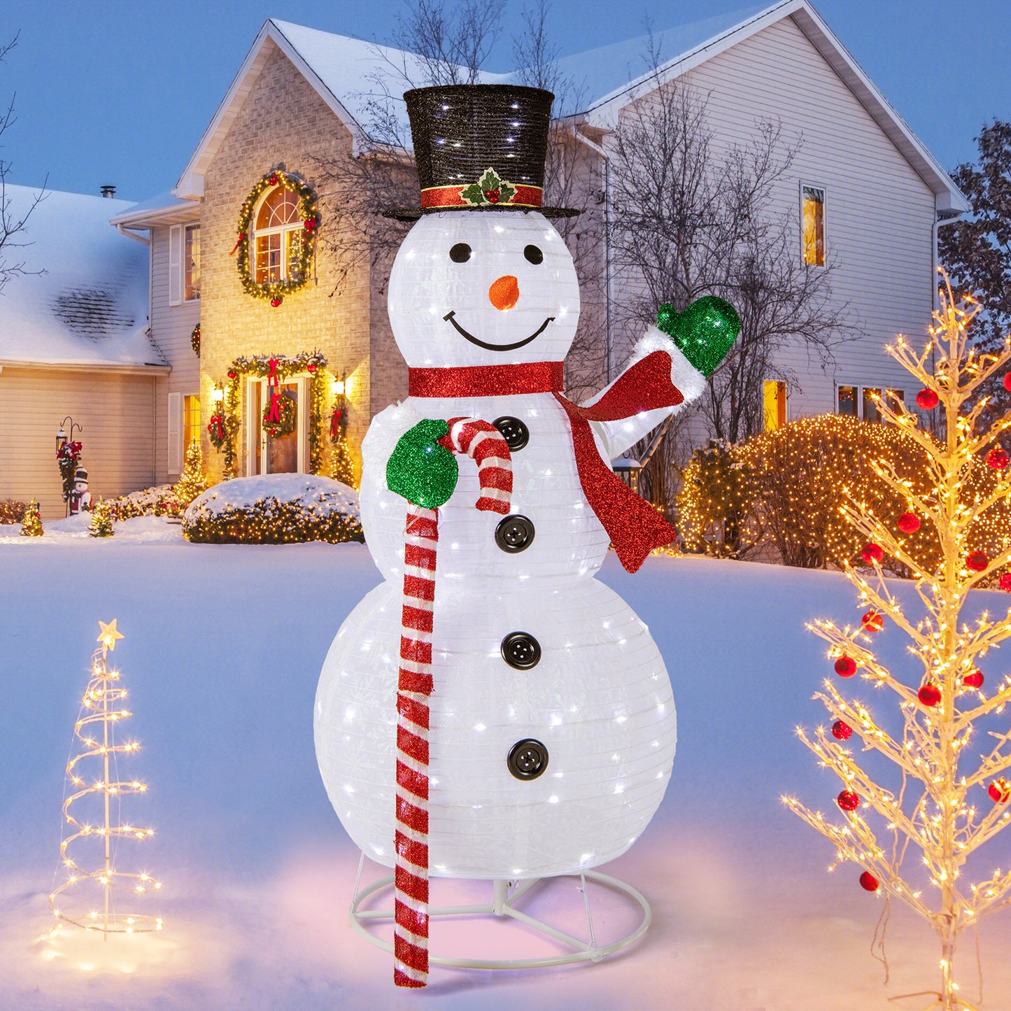 Infans 5 FT Pre-lit Christmas Snowman Pop-up Xmas Holiday Decoration w/ 180 LED Lights
