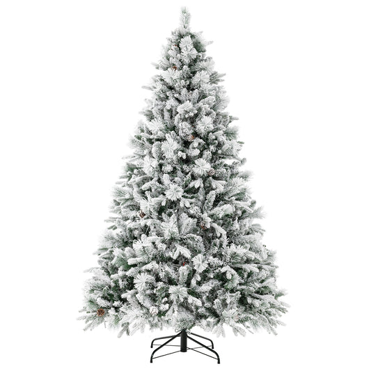 Infans 7 FT Pre-Lit Snow Flocked Christmas Tree Hinged Xmas Tree W/ 8 Modes 320 Lights
