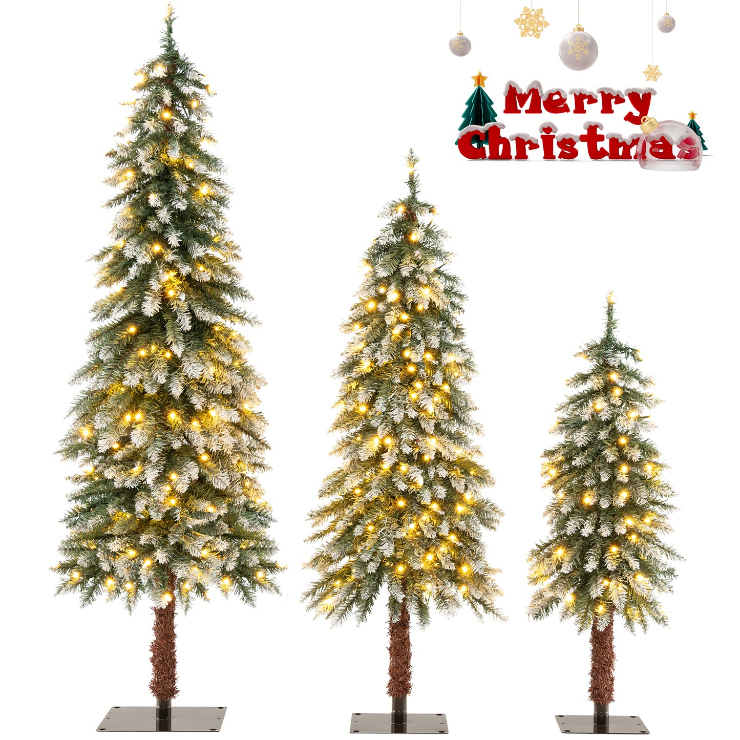 Infans Pre-Lit Christmas Tree Set of 3 Slim Artificial Lighted Xmas Decoration 3/4/5 FT