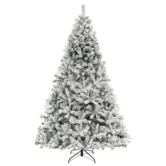 Infans 8 FT Pre-Lit Christmas Tree 3-Minute Quick Shape Flocked Decor w/ 600 LED Lights