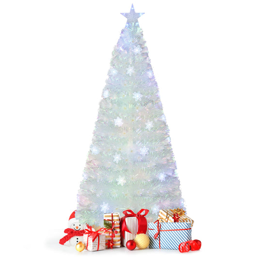 Infans 6 FT Pre-Lit Fiber Optic Christmas Tree Decor Multi-Color Snowflake LED Lights