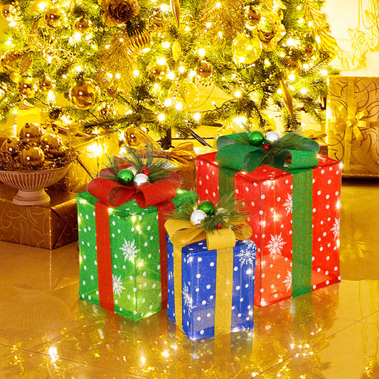 Infans 3 PCS Christmas Gift Box Decoration Indoor Outdoor with 52 Pre-lit LED Lights