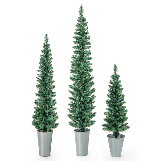 Infans Potted Artificial Christmas Tree Set of 3 with 3/4/5 FT Faux Slim Pencil Trees