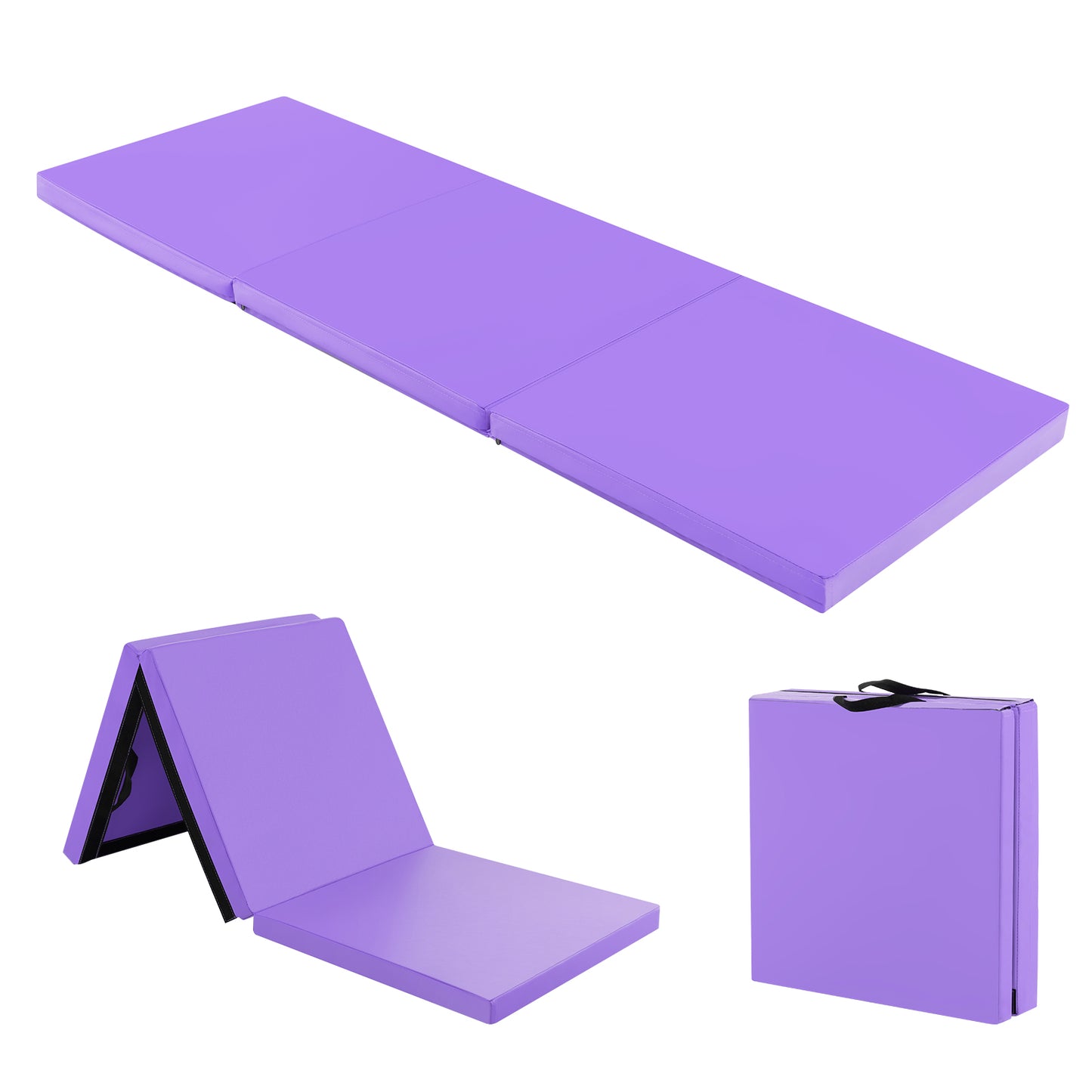 Infans Tri-Fold Folding Exercise Mat 6 ft x 2 ft Portable Gymnastics Tumbling Purple