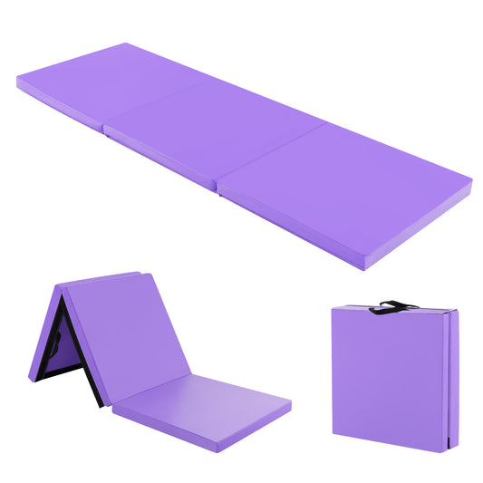 Infans Tri-Fold Folding Exercise Mat 6 ft x 2 ft Portable Gymnastics Tumbling Purple