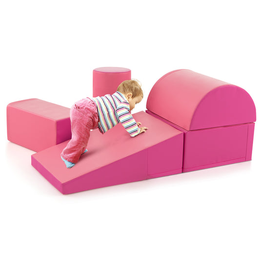 Infans 5 PCS Kids Climb & Crawl Activity Playset Soft Foam Block Toddler Play StructurePink