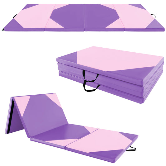 Infans 10ft x 4ft x 2inch 4-Panel Folding Gymnastics Exercise Mat w/ Hook & Loop FastenersPurple + Pink