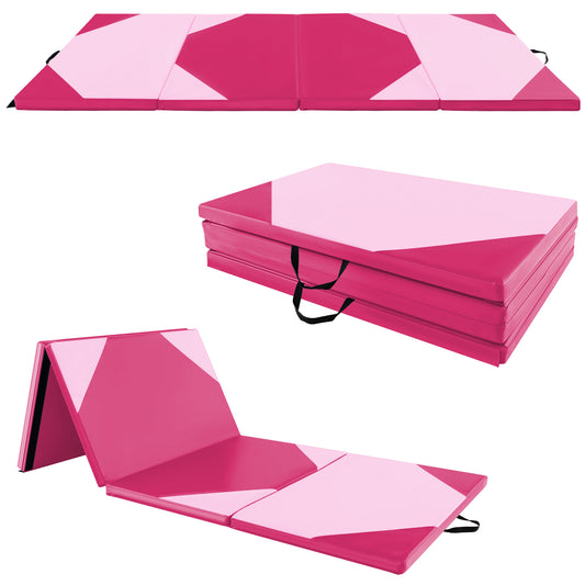 Infans 10ft x 4ft x 2inch 4-Panel Folding Gymnastics Exercise Mat w/ Hook & Loop FastenersRose Red + Pink