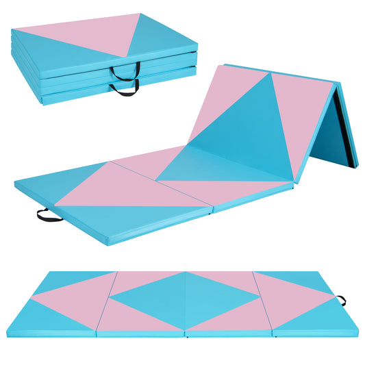 Infans Gymnastics Gym Mat 4-Panel Folding Lightweight Gymnastics Tumbling Mat with Hook