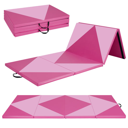 Infans Gymnastics Gym Mat 4-Panel Folding Lightweight Gymnastics Tumbling Mat with HookPink