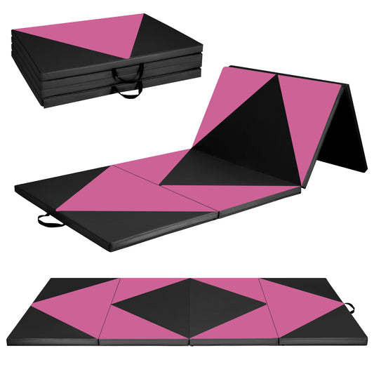 Infans Gymnastics Gym Mat 4-Panel Folding Lightweight Gymnastics Tumbling Mat with HookPink /Black