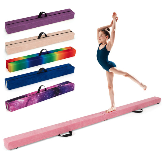 Infans 9 FT Folding Balance Beam withSolid Wood Base and Anti-slip Bottom for Kids TeensPink